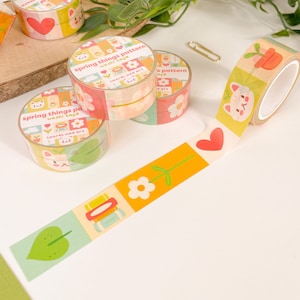 春のもの - 厚手の和紙テープ | 20 mm 和紙、テープ、デジタル アート、ステッカー、イラスト、かわいい、春、花柄、花、デイジー、猫