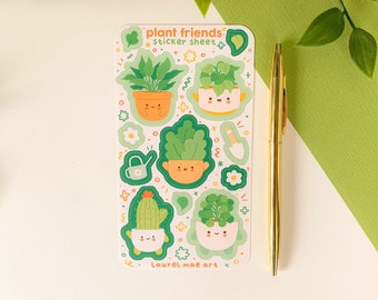 Plant Friends - Sticker Sheet (1 pc) | Digital Art, Stickers, Illustration, Stationery, bullet journal, journaling, plants, pilea