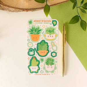 植物の友達 - ステッカーシート (1 枚) | デジタルアート、ステッカー、イラスト、文房具、バレットジャーナル、ジャーナリング、植物、パイレア