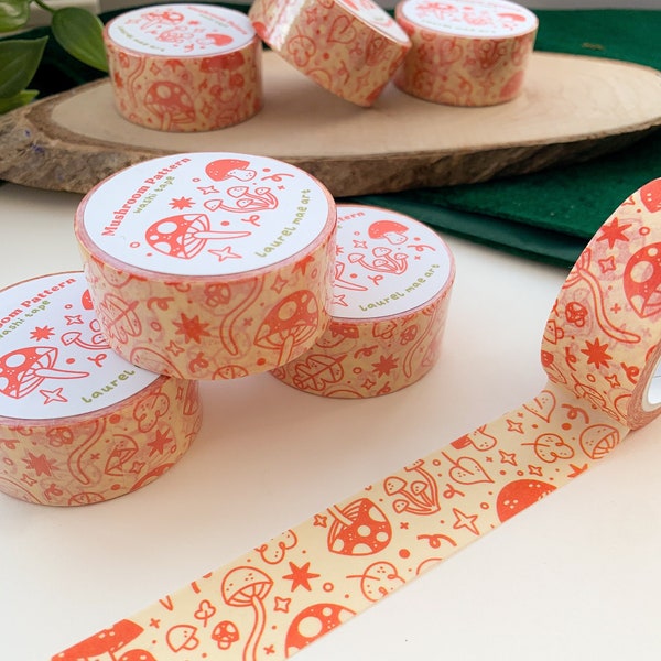 Paddestoelen - Dikke Washi Tape | 20mm washi, tape, digitale kunst, stickers, illustratie, kawaii, stationair, cottagecore, paddestoelen