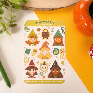 Heksen - stickervel (1 stuk) | Digitale kunst, stickers, illustratie, kawaii, briefpapier, bullet journal, journaling, witchy, spooky