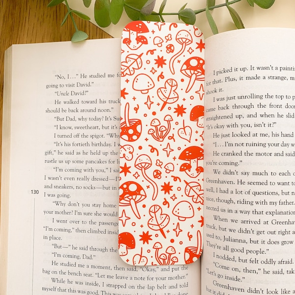 Mushroom Pattern - Bookmark | Digital Art, Illustration, Books, reading, kawaii, Stationery, Cat, cottagecore, cozy, winter