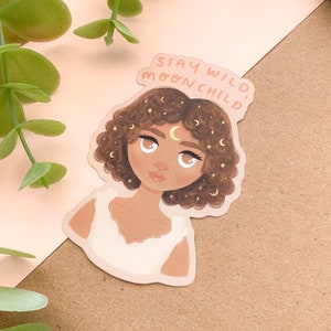 Stay Wild, Moon Child - autocollant vinyle | or métallique - Art numérique, autocollants, papeterie, céleste, kawaii, cottagecore, zodiaque