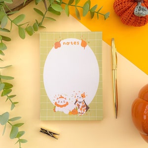 Spooky Crème & Brûlée - A6 notepad | Digital Art, Illustration, Stationery, halloween, spooky, cottagecore, autumn, cozy, tear away notepad
