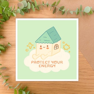 Protect Your Energy Square Art Print Digital Art, Hand Drawn Illustration, Home decor, clouds, cute, fun image 1