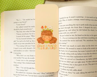 No Rain, No Flowers bookmark | Digital Art, Illustration, Books, reading, kawaii, Stationery, funny, cute, floral