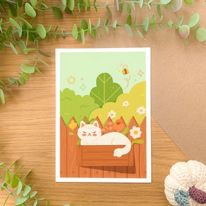 Flowerbox Cat Art Print Digital Art, Hand Drawn Illustration, Home decor image 1