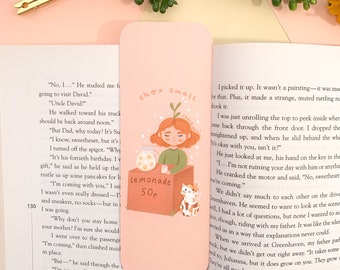 Shop Small - Bookmark | Digital Art, Illustration, Books, reading, kawaii, Stationery, plants, cottagecore, girl, toadstool, flowers