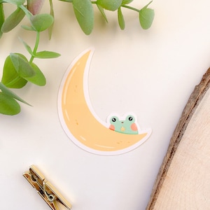 Moon Frog - glossy vinyl sticker | Digital Art, Stickers, plants, Illustration, Home decor, kawaii, Stationery, cottagecore