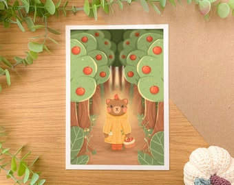 Apple Orchard - Art Print | Digital Art, Hand Drawn Illustration, Home decor, tv show, cottagecore, autumn, cozy, bear