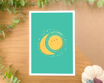 Let's Spoon  - Art Print | Digital Art, Illustration, cottagecore, sun, moon, space