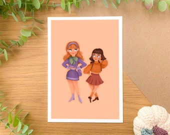 Daphne and Velma - Illustration Print  | Digital Art, Hand Drawn Illustration, Home decor