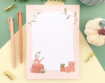 Plant Witch - A5 Notepad | Digital Art, Stickers, Illustration, kawaii, Stationery, cottagecore, autumn, cozy, tear away notepad