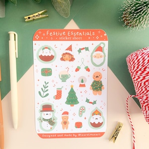 Festive Essentials - Hoja de pegatinas (1 ud) / Arte digital, Pegatinas, Ilustración, kawaii, Papelería, Navidad, invierno, acogedor, regalo, Navidad