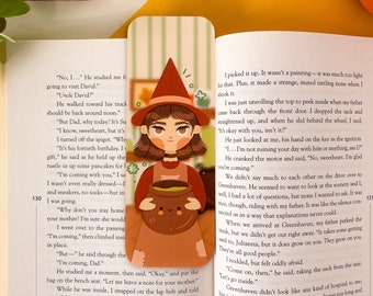 Potions Witch Bookmark / Digital Art, Illustration, Books, reading, kawaii, Stationery, plants, cottagecore, witches, Halloween