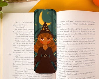 Celestial Witch Bookmark / Digital Art, Illustration, Books, reading, kawaii, Stationery, stars, moon, witches, Halloween