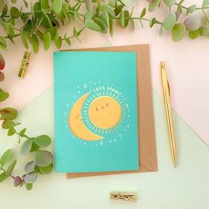 Vamos colher! - Cartão de felicitações ilustrado bonito do Sol e da Lua // Em branco dentro - Cartão de amor - Cartão de aniversário - Dia dos Namorados - Kawaii