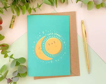 Let’s Spoon! - Cute Sun & Moon Illustrated Greetings Card // Blank Inside - Love Card - Anniversary Card - Valentines  - Kawaii