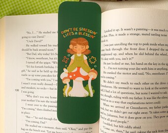 Don't be Stressin', Life's a Blessin' bookmark | Digital Art, Illustration, Books, reading, kawaii, Stationery, funny, cute, floral