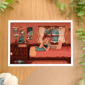 Studierendes Mädchen - Kunstdruck | Digitale Kunst, Handgezeichnete Illustration, Wohndekor