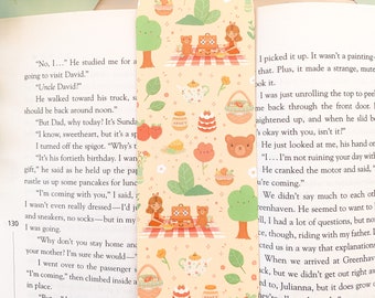 Teddy Bear Picnic - Bookmark | Digital Art, Illustration, Books, reading, kawaii, Stationery, plants, cottagecore, bear, picnic, autumn