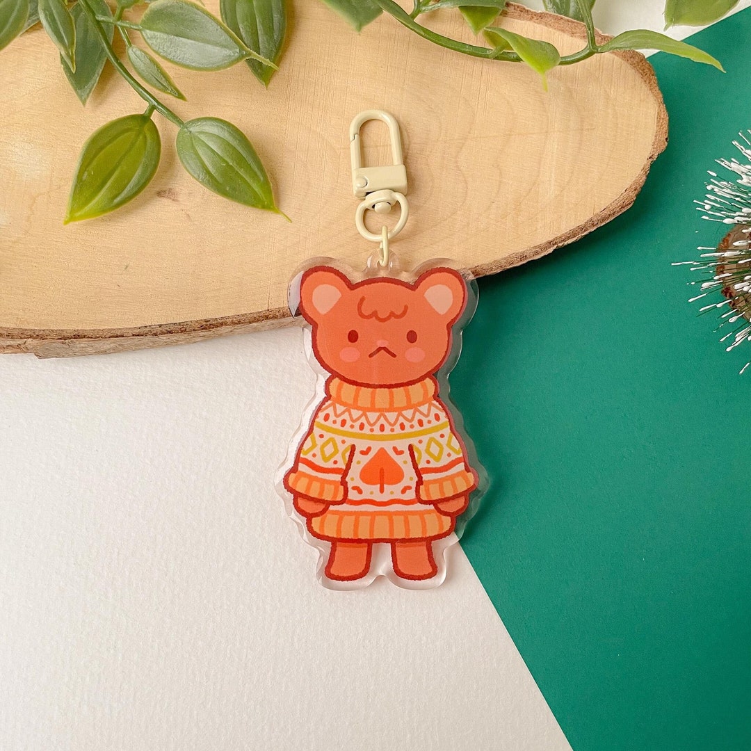 Cozy Knits Bear Keychain | Clear Acrylic, Epoxy, Key Ring, Illustration ...
