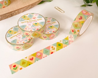 Spring Floral Quilt - Washi Tape | washi, tape, Digital Art, Stickers, Illustration, kawaii, Stationery, cottagecore, daisy, tulip, flowers