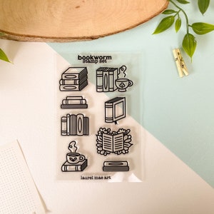 Bookworm - Set di timbri in acrilico trasparente / timbri, blocco, lettere, bujo, diario, posta felice, cancelleria, kawaii, carino, libri, lettura