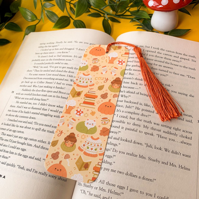 Autumn Essentials Bookmark Digital Art, Illustration, Books, reading, kawaii, Stationery, autumnal, cottagecore, leaves, mushroom image 6