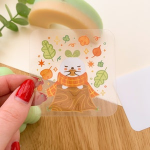 Autumnal Meebloo - transparent glossy vinyl sticker | Digital Art, Stickers, Illustration, clear, autumn, leaves