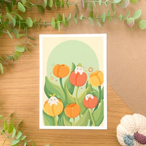Tulpen Meebloos - Kunstdruck | Digitale Kunst, Handgezeichnete Illustration, Wanddeko, Quilt, Wolken