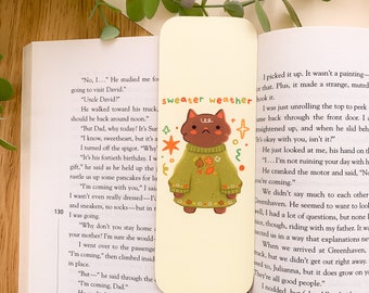 Sweater Weather Cat - Bookmark | Digital Art, Illustration, Books, reading, kawaii, Stationery, Cat, cottagecore, cozy, winter