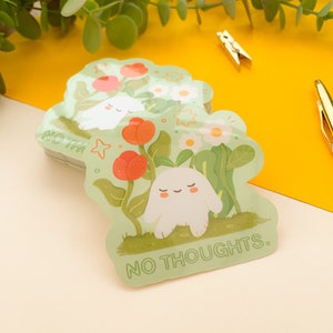 No Thoughts - Sticker vinyle brillant | Art numérique, autocollants, papeterie, kawaii, cottagecore, plantes, pilea