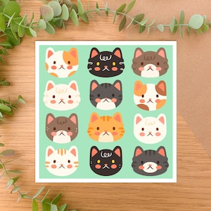 かわいい猫 - スクエアアートプリント | デジタルアート、手描きイラスト、室内装飾、かわいい、猫、三毛猫、オレンジ、黒、白、品種、かわいい