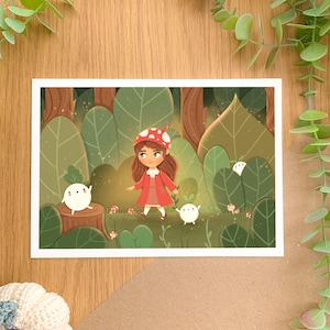 Waldspaziergänge - Kunstdruck | Digitale Kunst, handgezeichnete Illustration, Dekoration, Herbst, Cottagecore, Pilz, Pilz