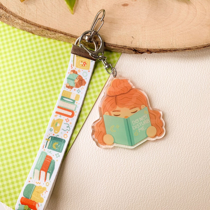 Book Lovers Lanyard Keychain Digital Art, Stickers, Illustration, kawaii, Stationery, books, bookworm, mushrooms image 1