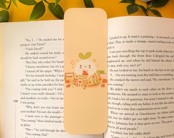 Cozy Meebloo - Bookmark | Digital Art, Illustration, Books, reading, kawaii, Stationery, autumnal, cottagecore, leaves, mushroom