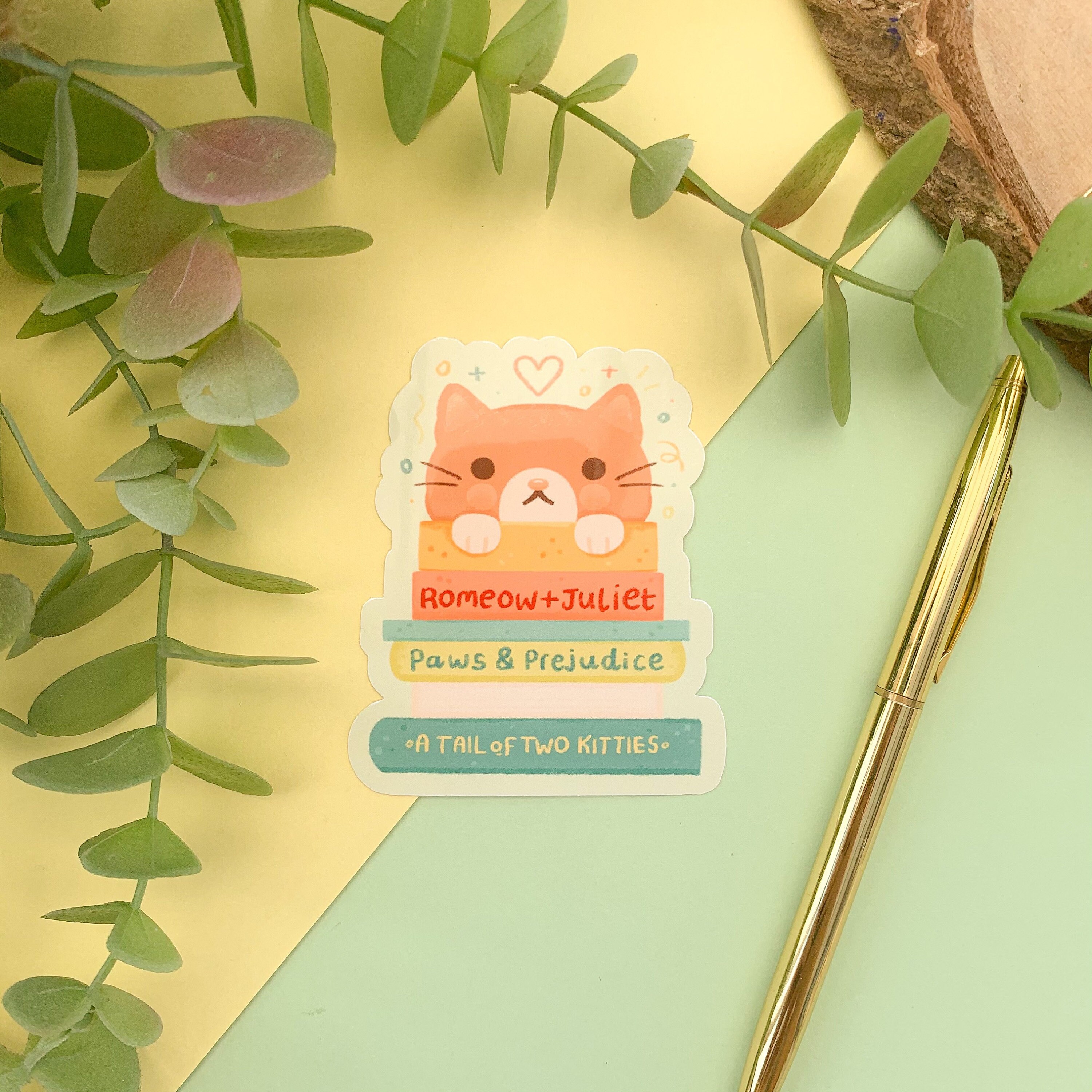 Bookstack Cat // Glossy Vinyl Sticker Digital Art Stickers Etsy