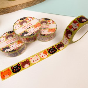 Süsses Katzen - Washi Tape | washi, tape, Digital Art, Aufkleber, Illustration, niedlich, Stationery, cats, cat, Muster, einfach