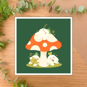 Recharging Meebloos - Square Art Print | Digital Art, Hand Drawn Illustration, Home decor, autumn, napping, cute, cozy