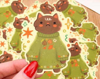 Pullover Wetter Katze - Matt Vinyl Aufkleber | Digital Art, Stickers, Illustration, Illustration, Katze, kawaii, Stationery