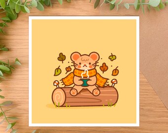 Mysig mus - Kvadratiskt konsttryck | Digital konst, handritad illustration, heminredning, höst, söt, mysig, djur