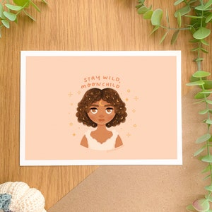 Bleib wild, Mondkind - Kunstdruck | Digitale Kunst, handgezeichnete Illustration, Wohndekor, Sternzeichen, Sterne, Mond, Himmelskörper, Weltraum
