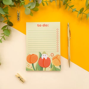 Tulip Meebloos Listpad – A6 Notizblock | Illustration, Briefpapier, Cottagecore, lustig, niedlich, abreißbarer Notizblock
