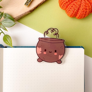 Caldero lindo - Clip acrílico / acrílico transparente, clip de carpeta, papel, papelería, lindo, oficina, escuela, otoño, Halloween