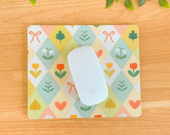 Spring Floral Quilt - Rectangle Mouse Mat // mousepad, cute desk accessories, illustration, cottagecore, cute, kawaii