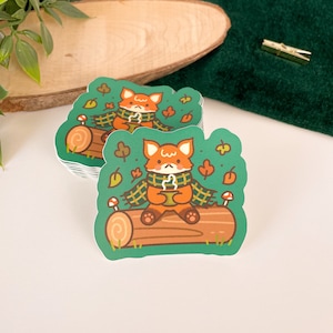 Cosy Fox - Sticker vinyle mat | Art numérique, Stickers, drôle, Illustration, kawaii, Papeterie, mignon, confortable, hiver, animal, renards, feuilles
