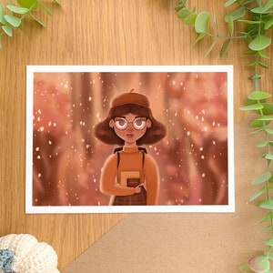 Herbstliches Mädchen - Kunstdruck | Digitale Kunst, Handgezeichnete Illustration, Wohndekor