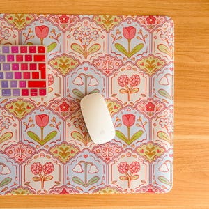 Scalloped Floral Pattern - Large Gaming Mouse Mat | mousepad, cute desk accessories, illustration, cottagecore, cute, quilt, patchwork