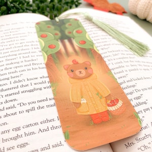 Apple Bear Bookmark Digital Art, Illustration, Books, reading, autumnal, Stationery, apple, plants, cottagecore, bear image 5